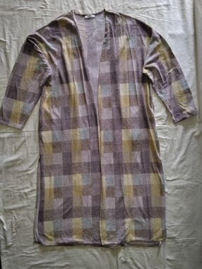 Source Unknown Plaid Open-Front Women's Cardigan - Lavender, Yellow, Gray